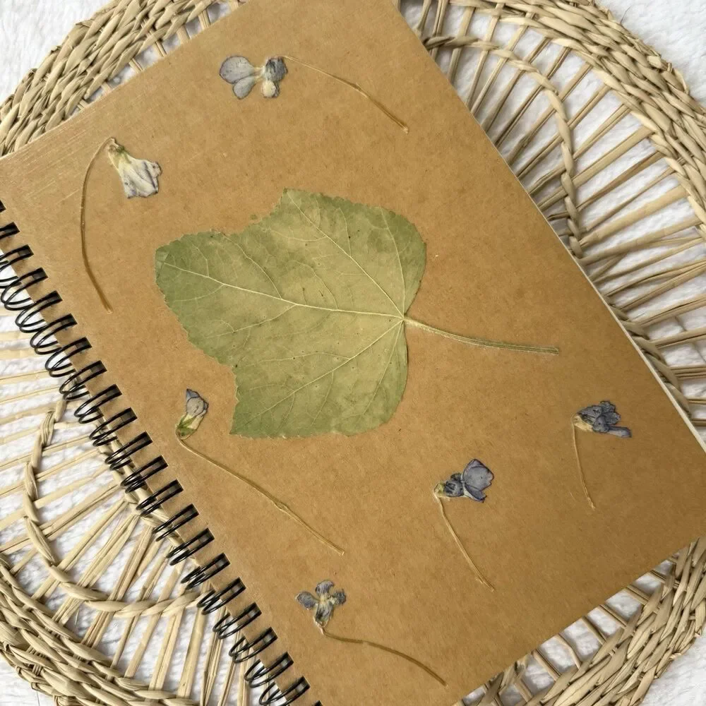 Handmade Dried Leaf Notebook With Bookmark A5 Unlined 60 Sheets 120 Pages